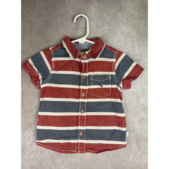 Tommy Bahama Other - Tommy Bahama Button Down Shirt Boys 18M Red Blue Striped Short Sleeve Marlin